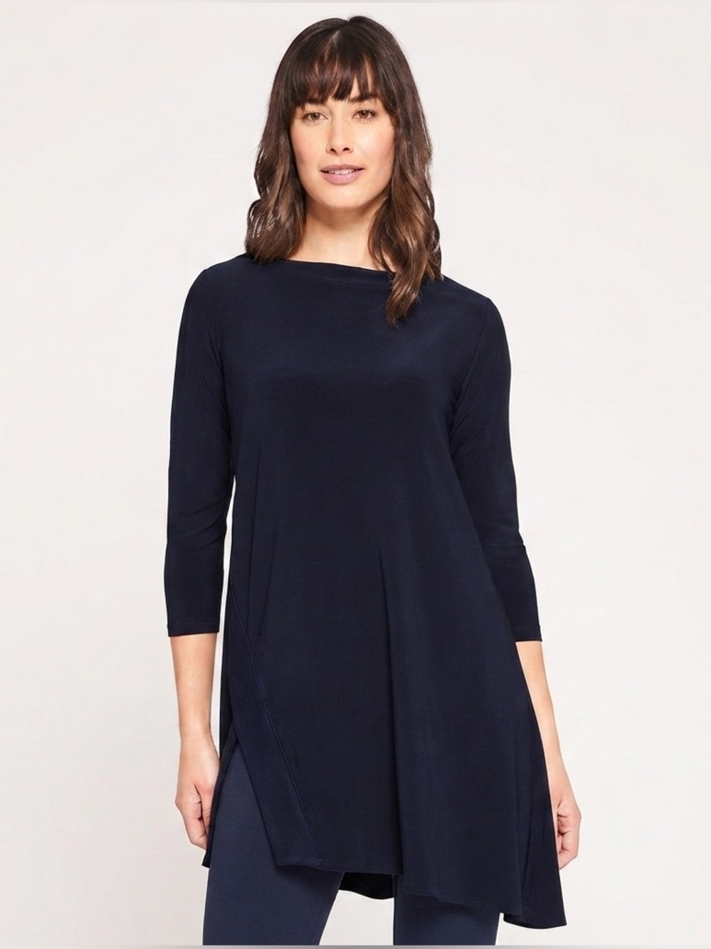 Sympli Edge Boat Neck Asymmetrical Tunic Top 10 Navy Jersey Lagenlook Travel